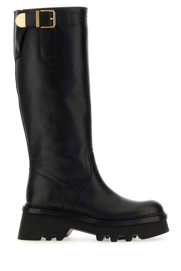 Chloe Woman Black Leather Owena Boots