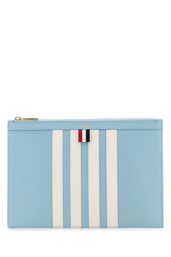 Thom Browne Men Pastel Light Blue Leather Clutch