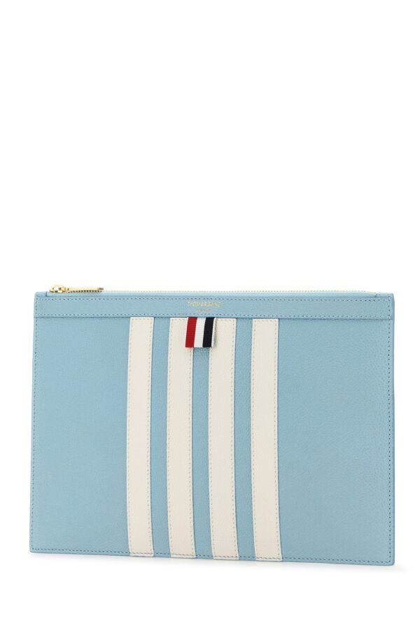 Thom Browne Men Pastel Light Blue Leather Clutch