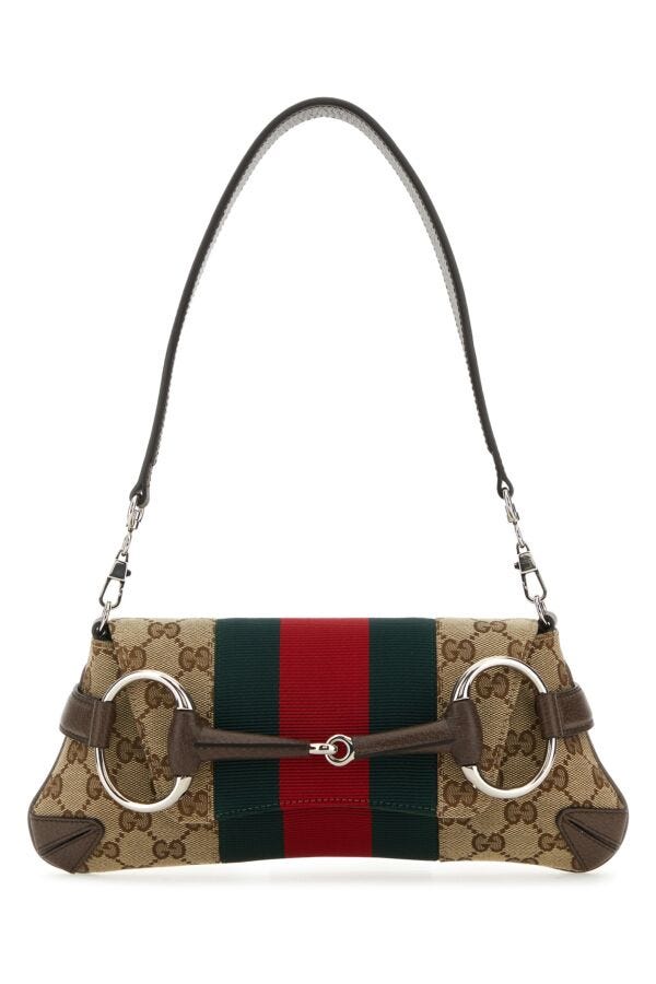 Gucci Women Original Gg Fabric Small Gucci Horsebit Chain Shoulder Bag