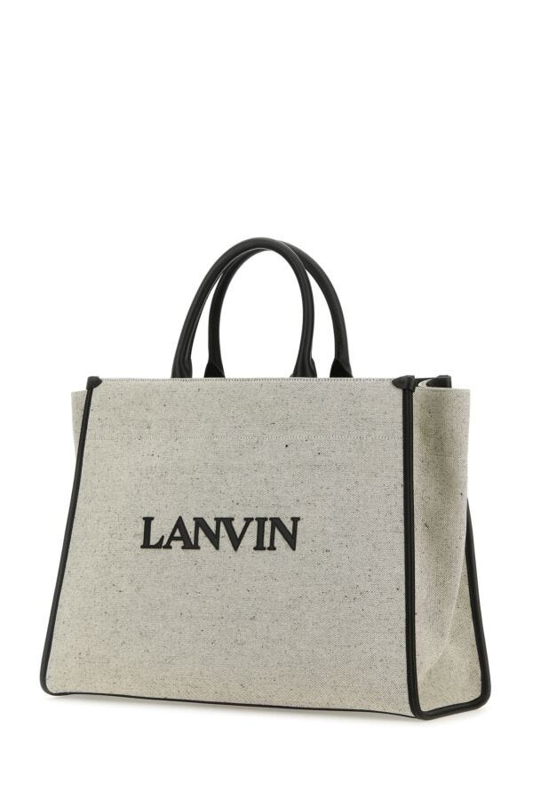 Lanvin Women Melange Grey Cotton Blend Medium In & Out Shopping Bag