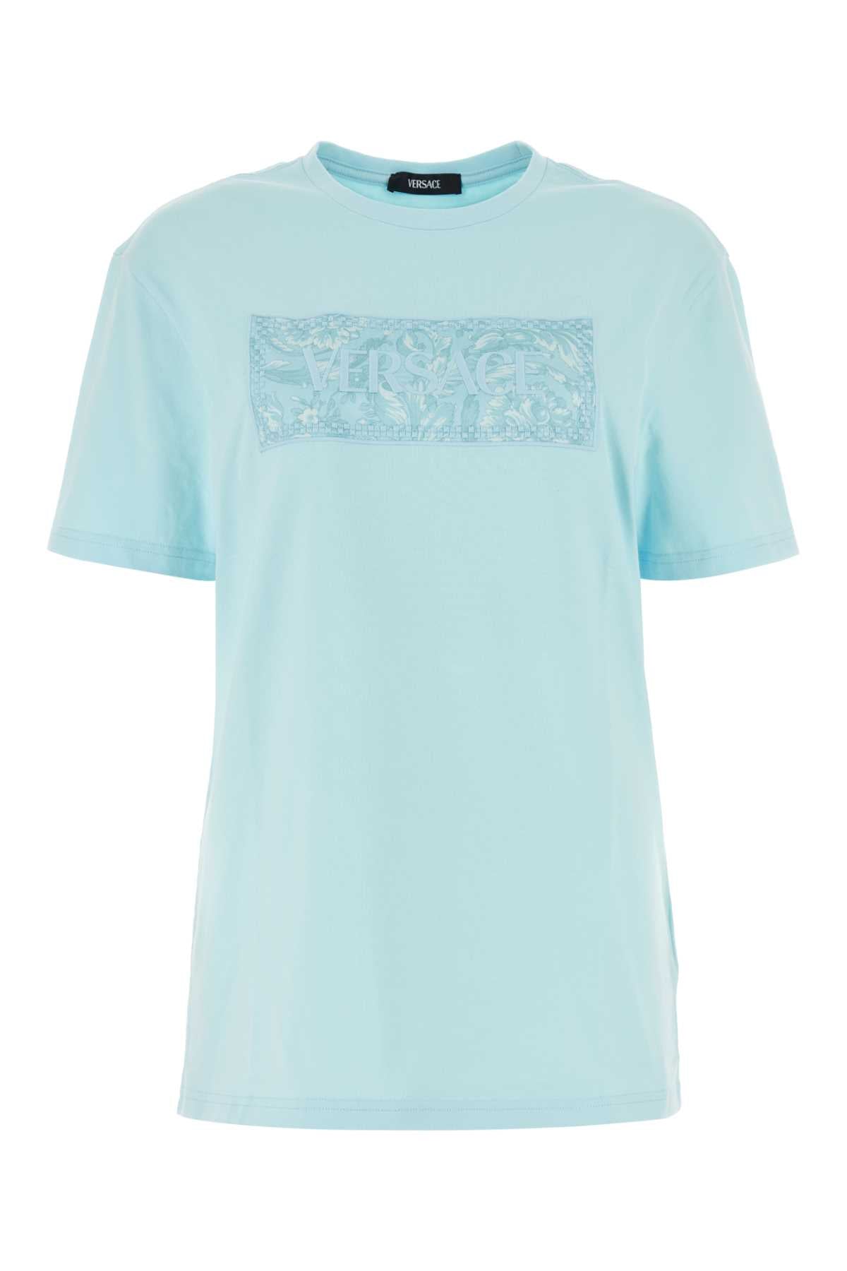 Versace Women Light Blue Cotton T-Shirt