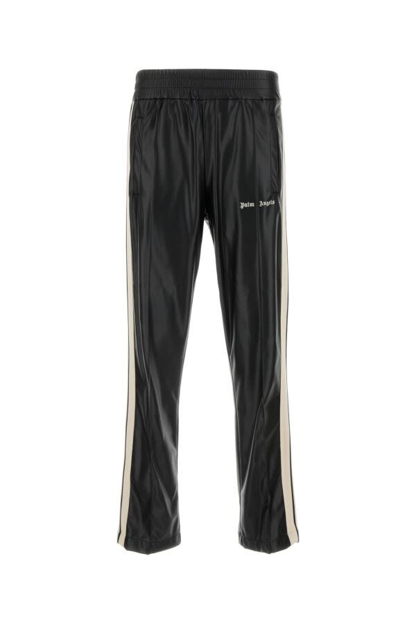 Palm Angels Man Black Synthetic Leather Pant