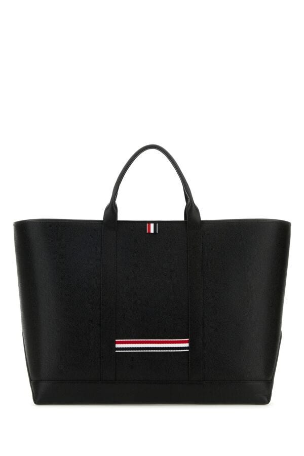 Thom Browne Men Black Leather Shopping Bag