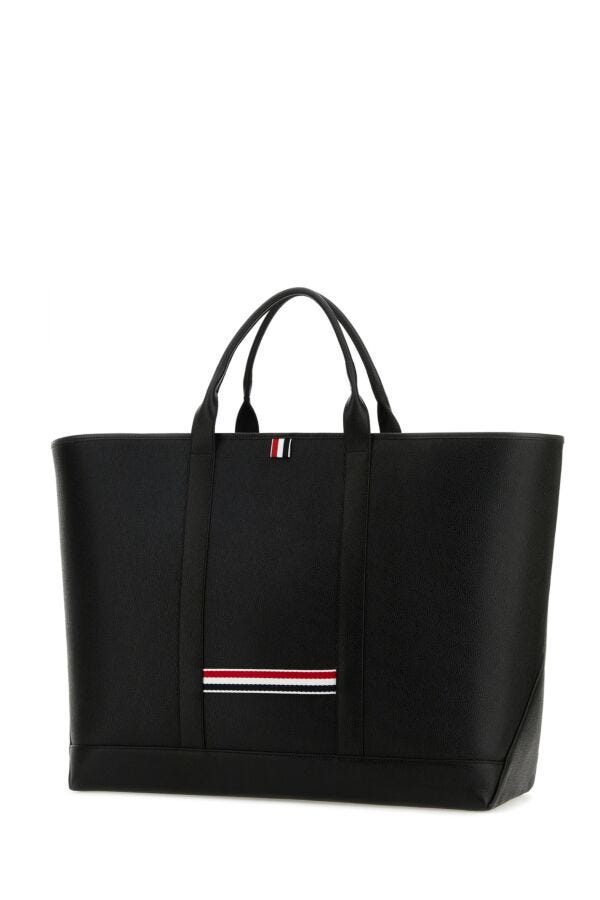 Thom Browne Men Black Leather Shopping Bag