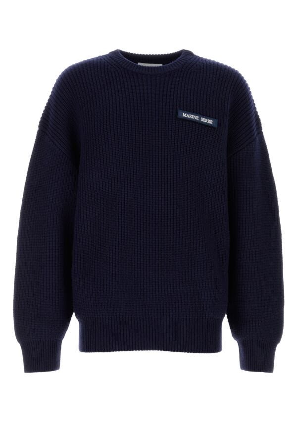 Marine Serre Men Navy Blue Wool Sweater