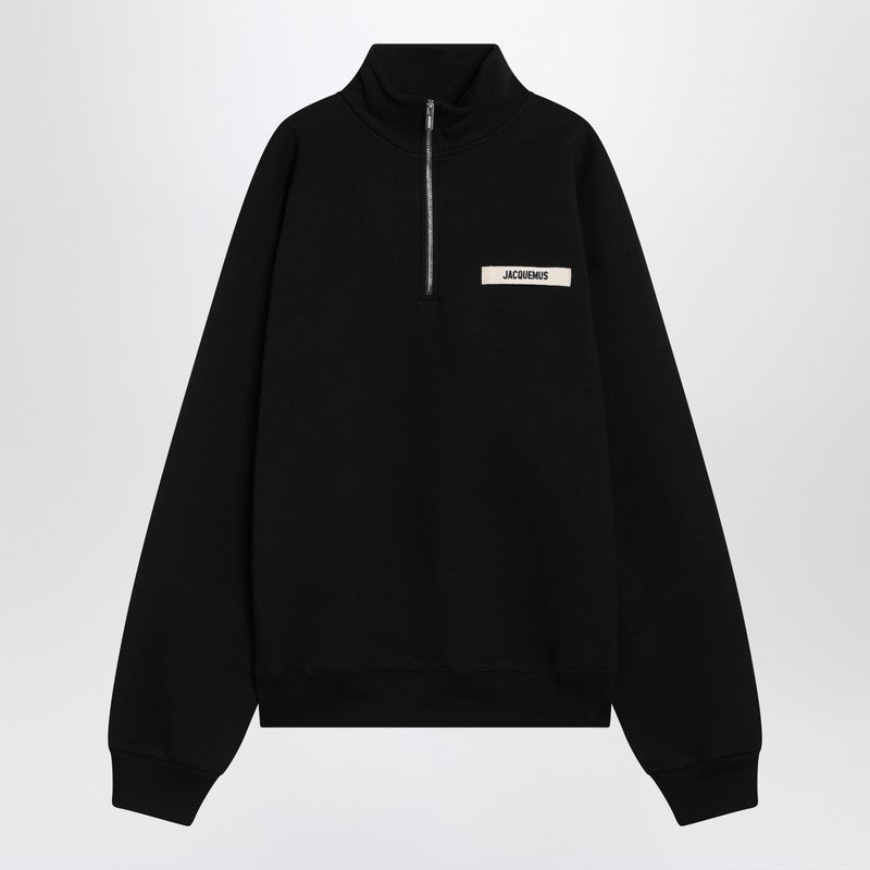 Jacquemus Black Zip-Up Sweatshirt In Cotton Men