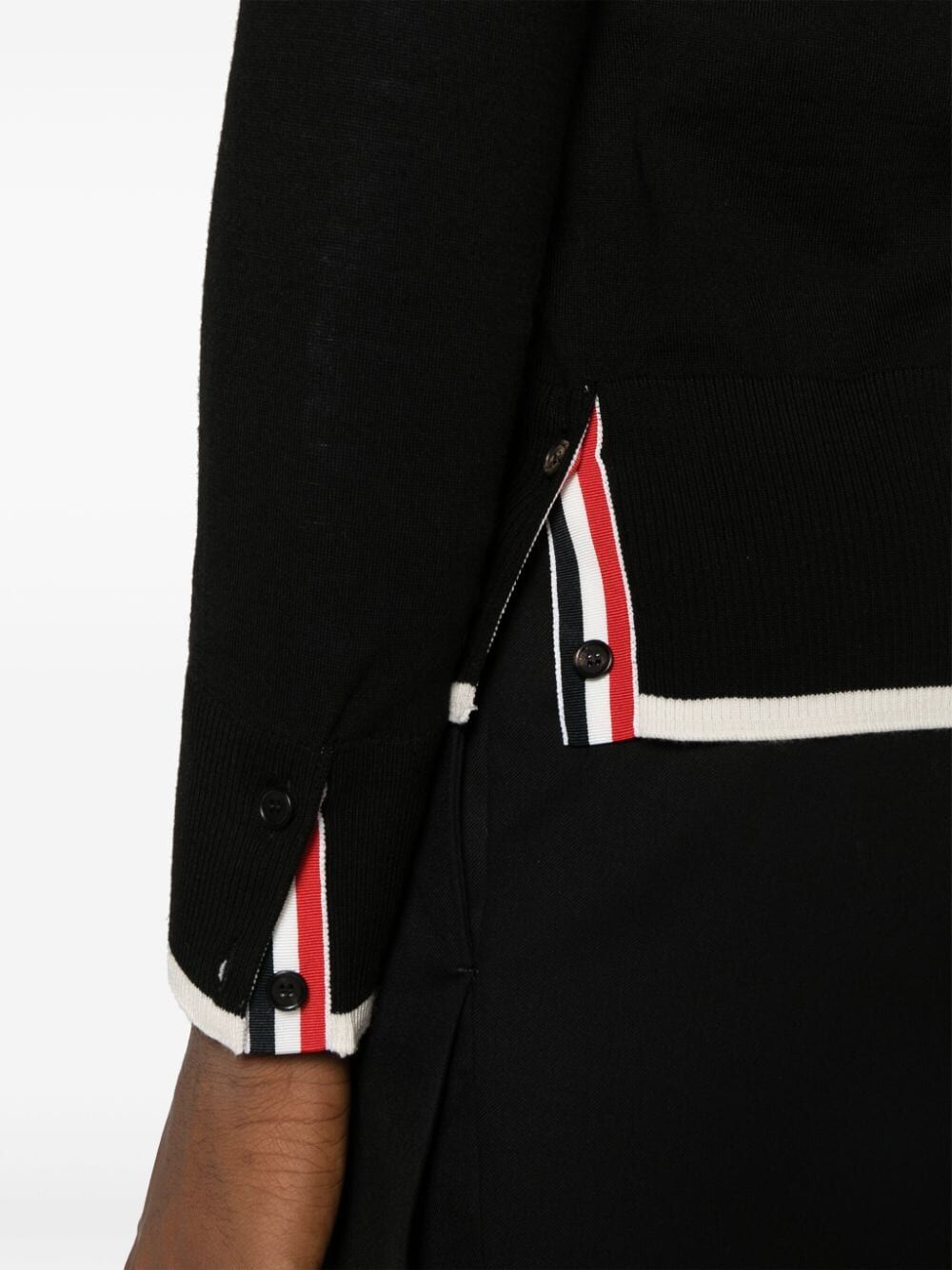 Thom Browne Men Jersey Stitch Relaxed Fit V Neck Cardigan In Fine Merino Wool With 4 Bar Stripes