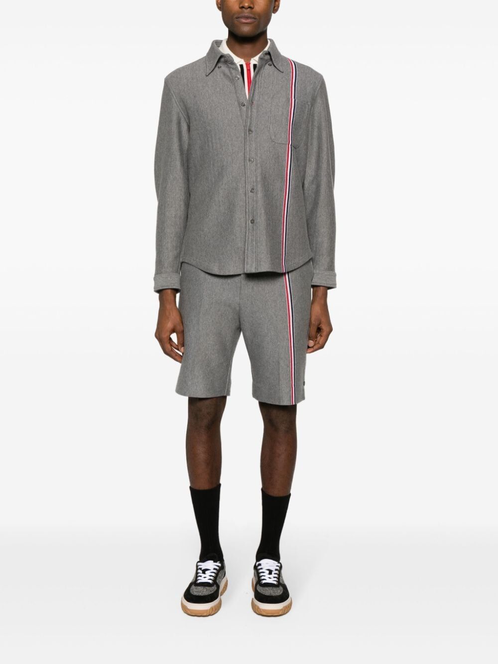 Thom Browne Men Shirt Jacket In Double Face Knit Eng Rwb Stripe