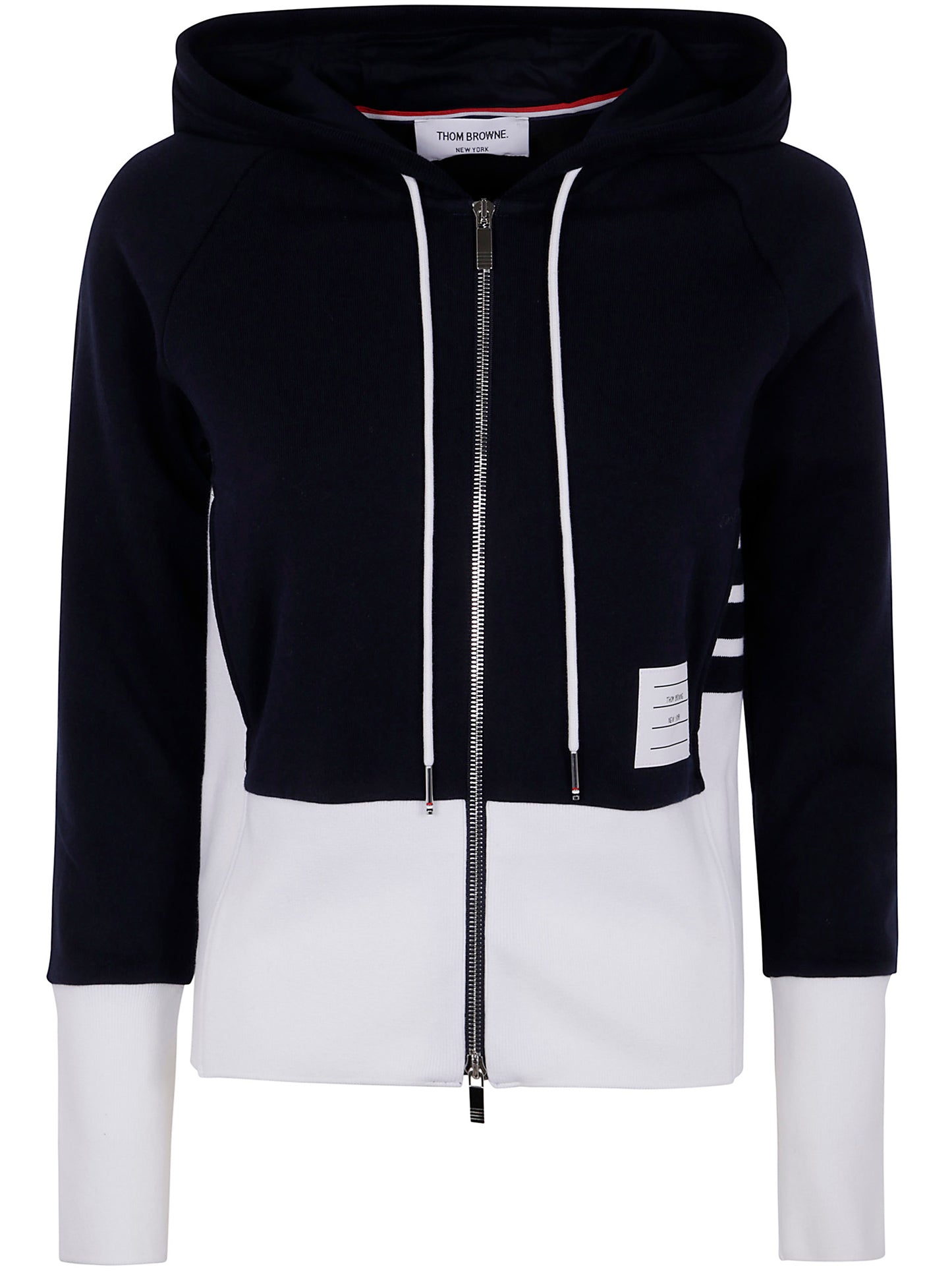 Thom Browne Women Blouson Zip Up Hoodie W/ Engineered 4 Bar In Color Blocked Solid Classic Loopback Jersey