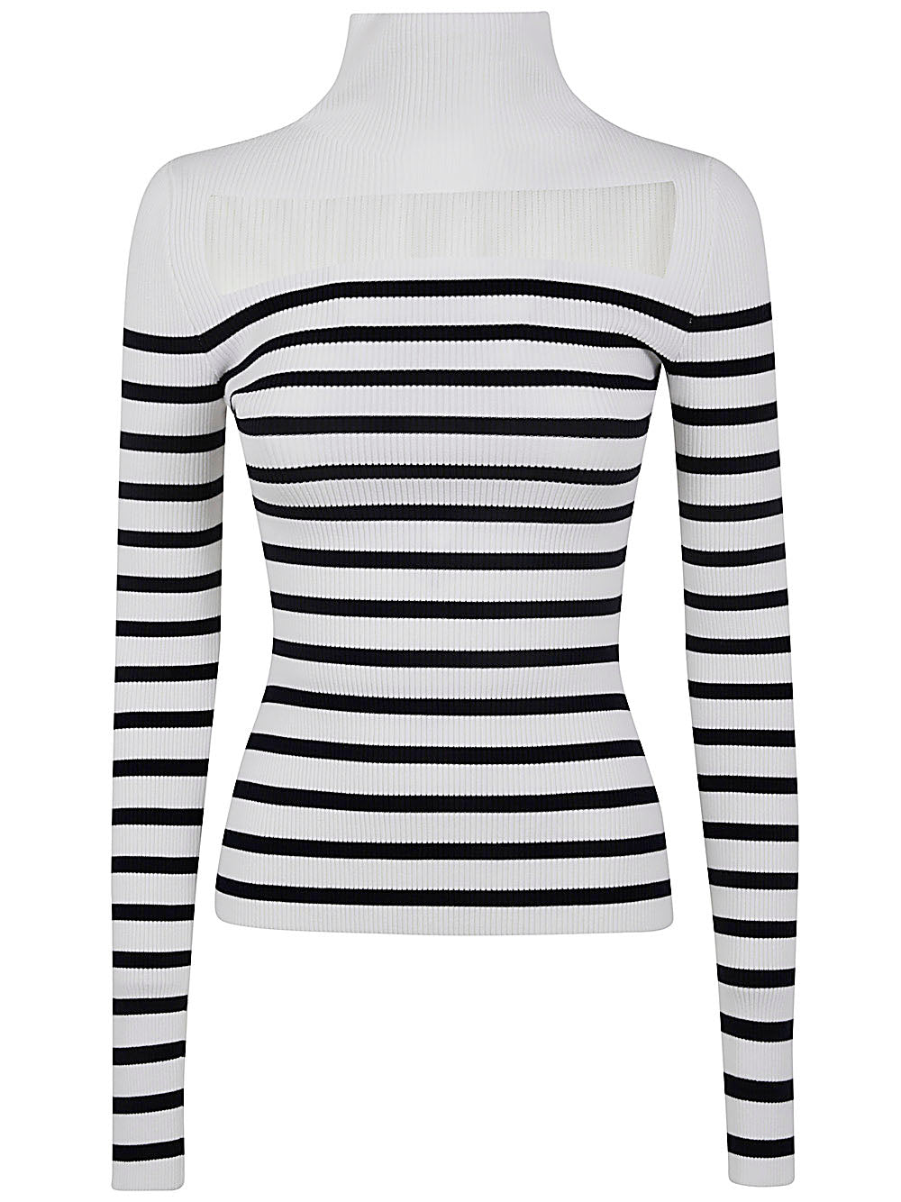 Jean Paul Gaultier Women Ribbed Mariniere Pullover With Transparent Window Detail