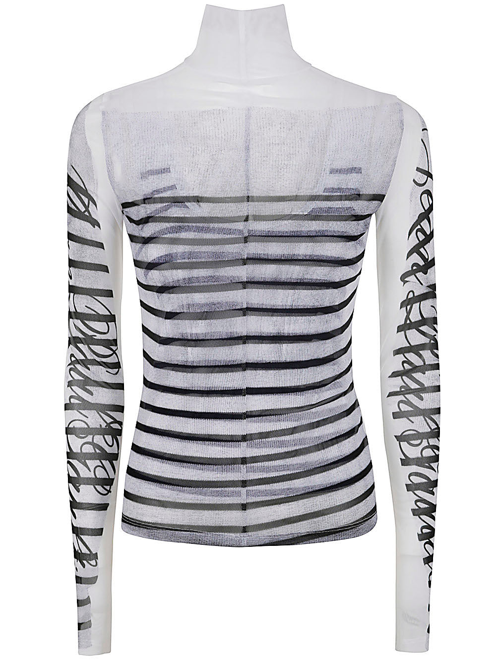 Jean Paul Gaultier Women Spandex And Mesh Longsleeve Top Printed "Feathers Mariniere"