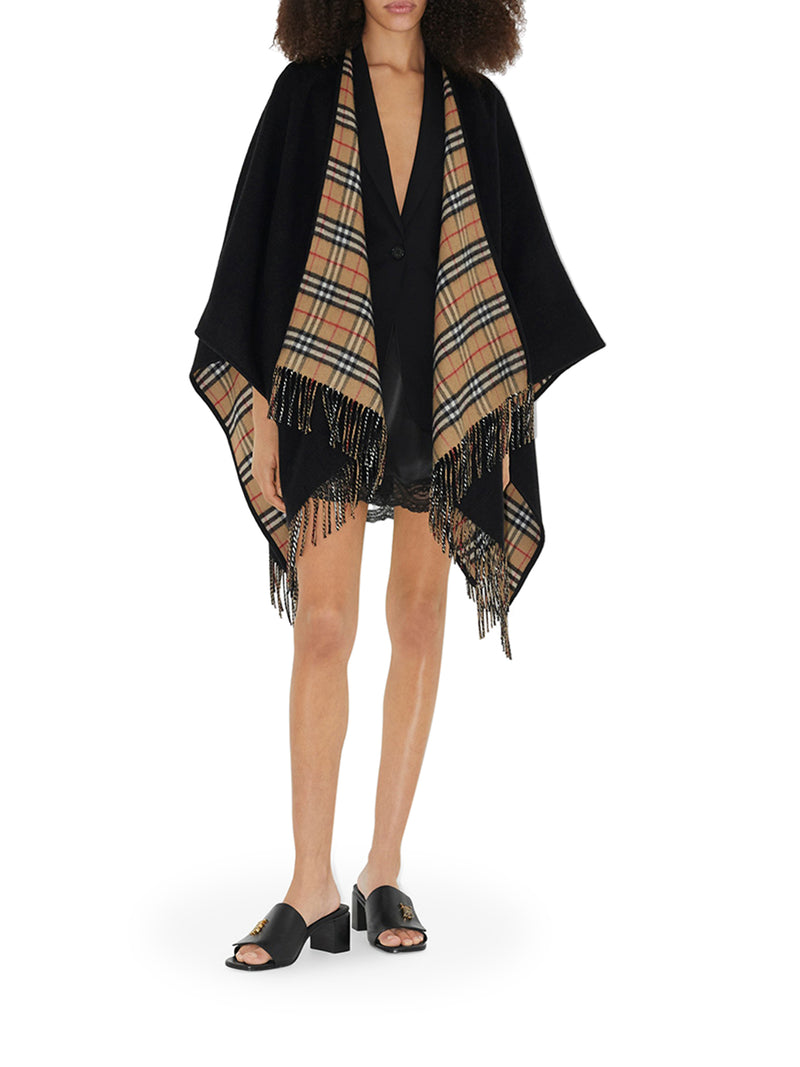 Burberry Women Reversible Cape In Check Wool