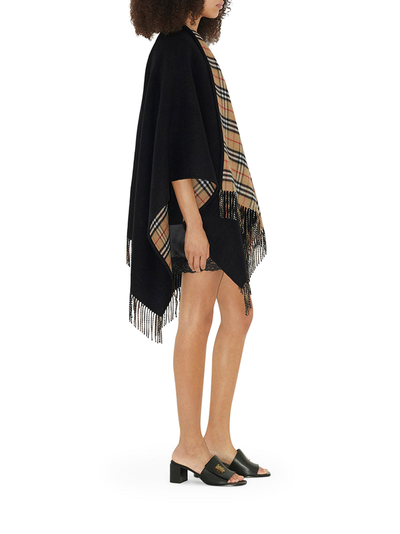 Burberry Women Reversible Cape In Check Wool