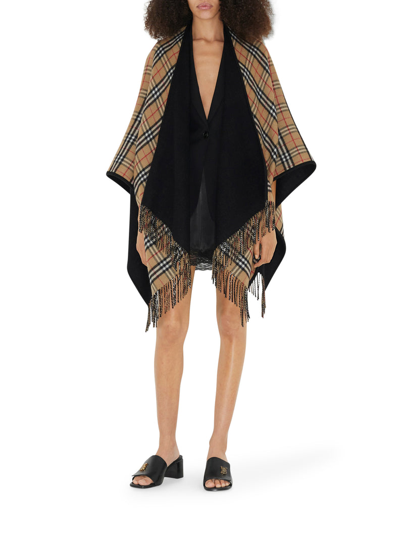 Burberry Women Reversible Cape In Check Wool