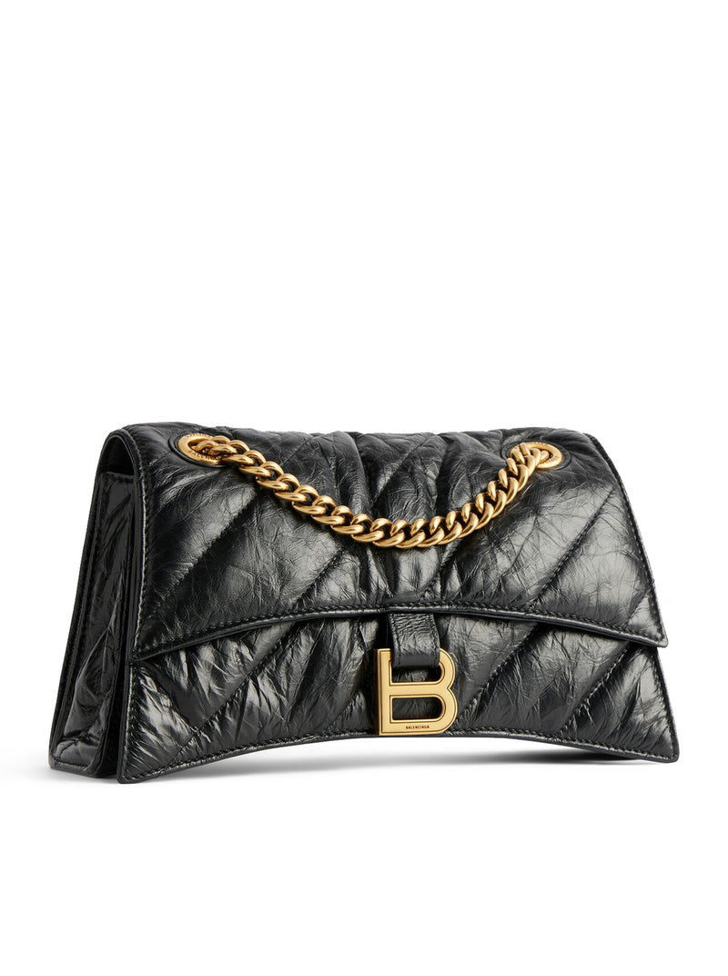 Balenciaga Women Crush Bag With Small Quilted Chain For Women In Black