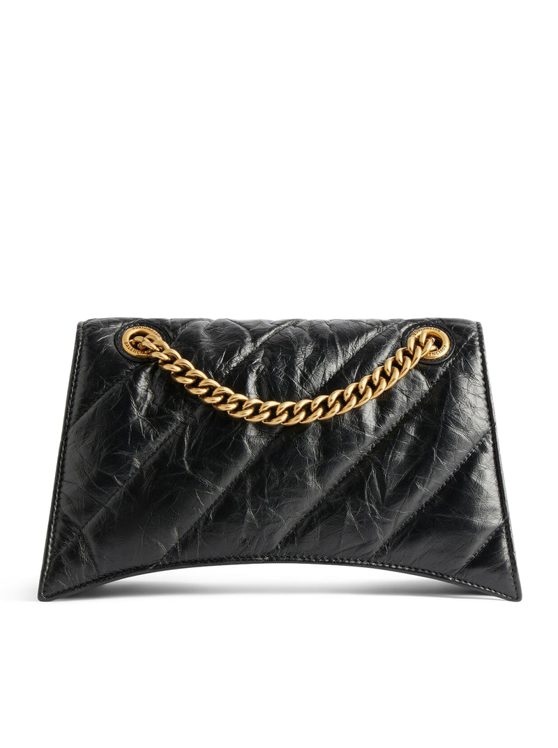 Balenciaga Women Crush Bag With Small Quilted Chain For Women In Black