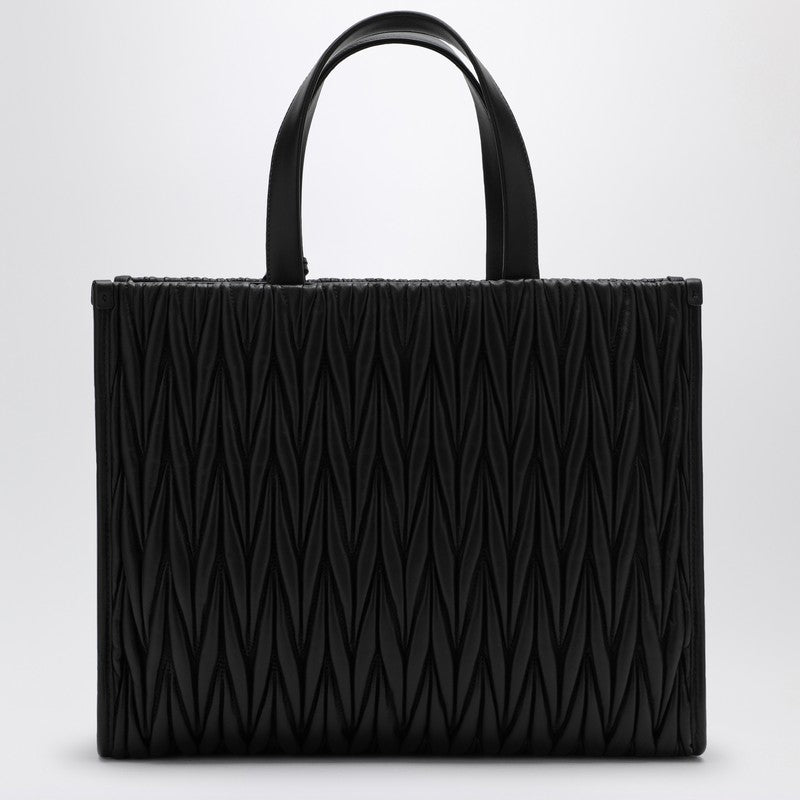 Miu Miu Black Quilted Nappa Leather Shopping Bag Women