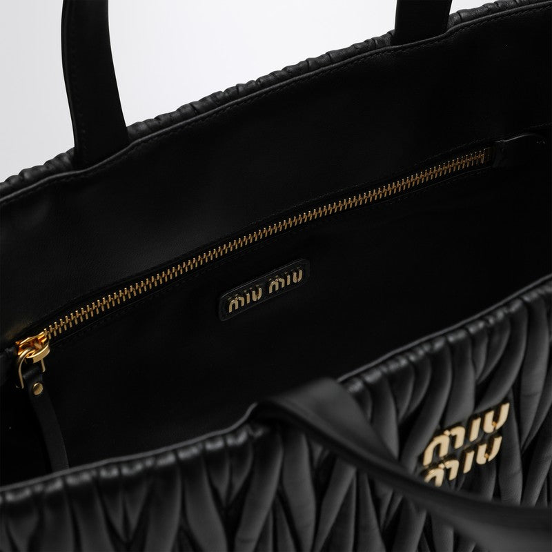 Miu Miu Black Quilted Nappa Leather Shopping Bag Women