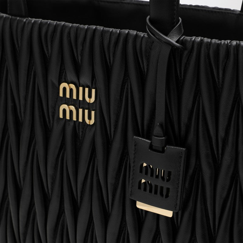 Miu Miu Black Quilted Nappa Leather Shopping Bag Women