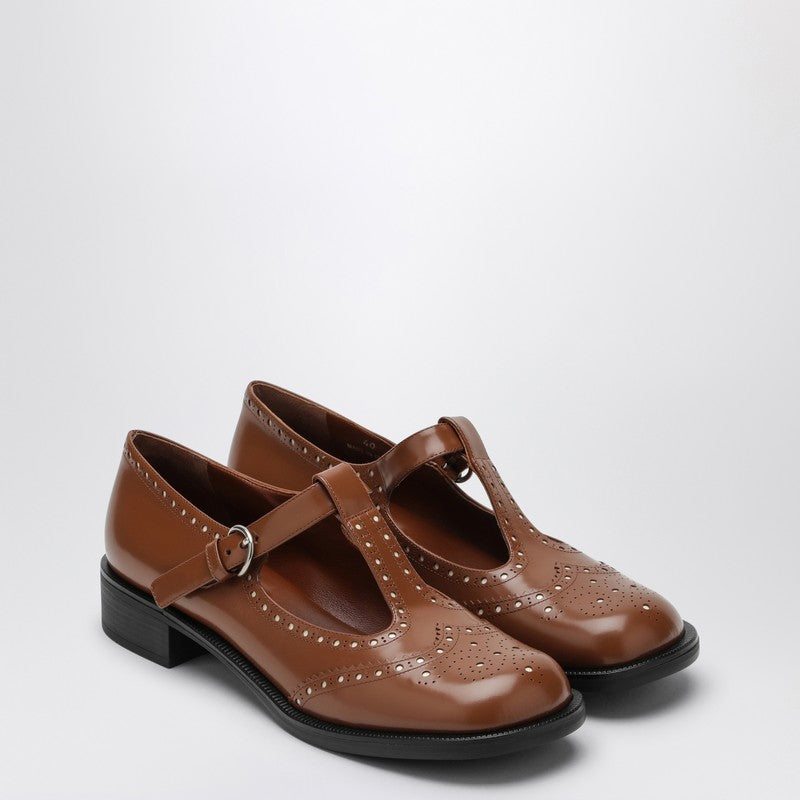 Miu Miu Brogue Shoe In Tobacco Brushed Leather Women