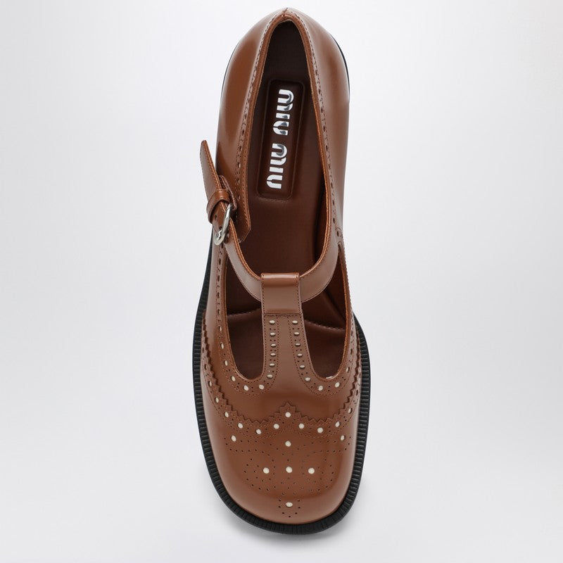 Miu Miu Brogue Shoe In Tobacco Brushed Leather Women