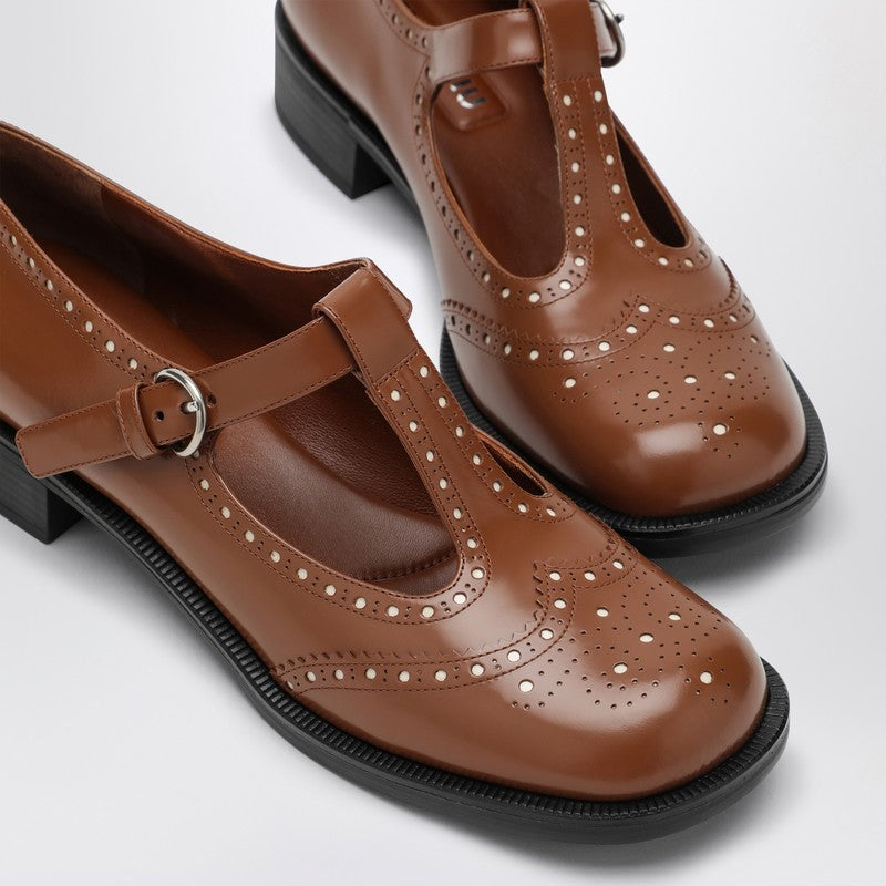 Miu Miu Brogue Shoe In Tobacco Brushed Leather Women