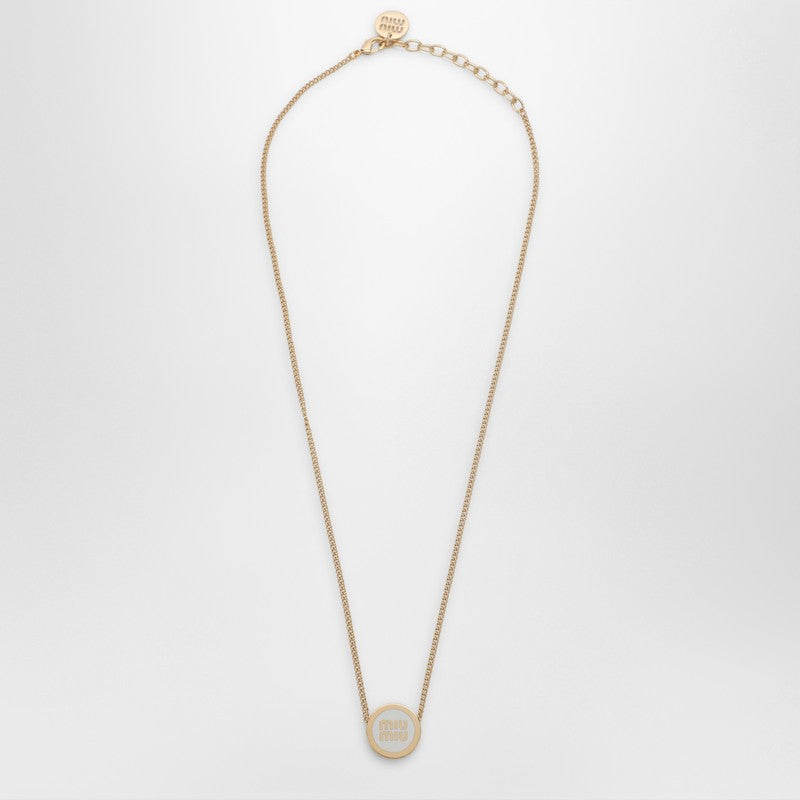 Miu Miu Metal Necklace With White Logo Women