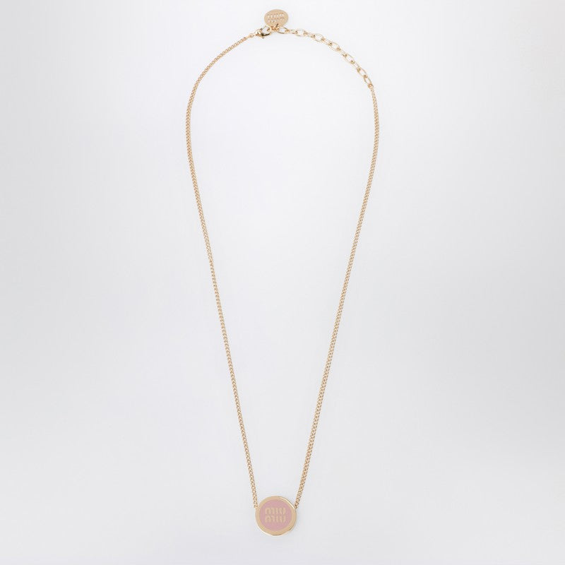 Miu Miu Metal Necklace With Pink Logo Women