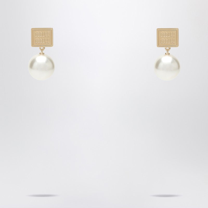 Miu Miu Gold Metal Earrings With Pearl Women