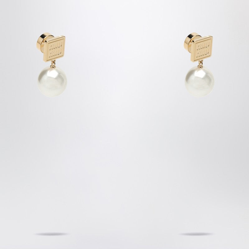 Miu Miu Gold Metal Earrings With Pearl Women