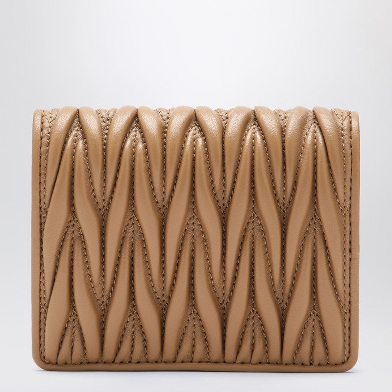 Miu Miu Caramel-Coloured Matelassé Leather Small Wallet Women