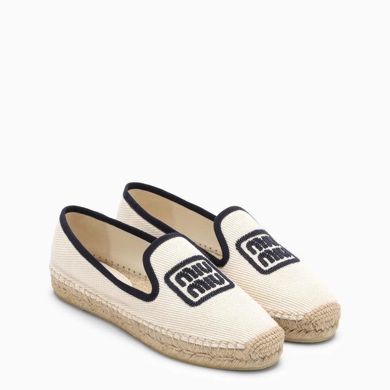 Miu Miu Ivory/Blue Espadrilles With Logo Embroidery Women