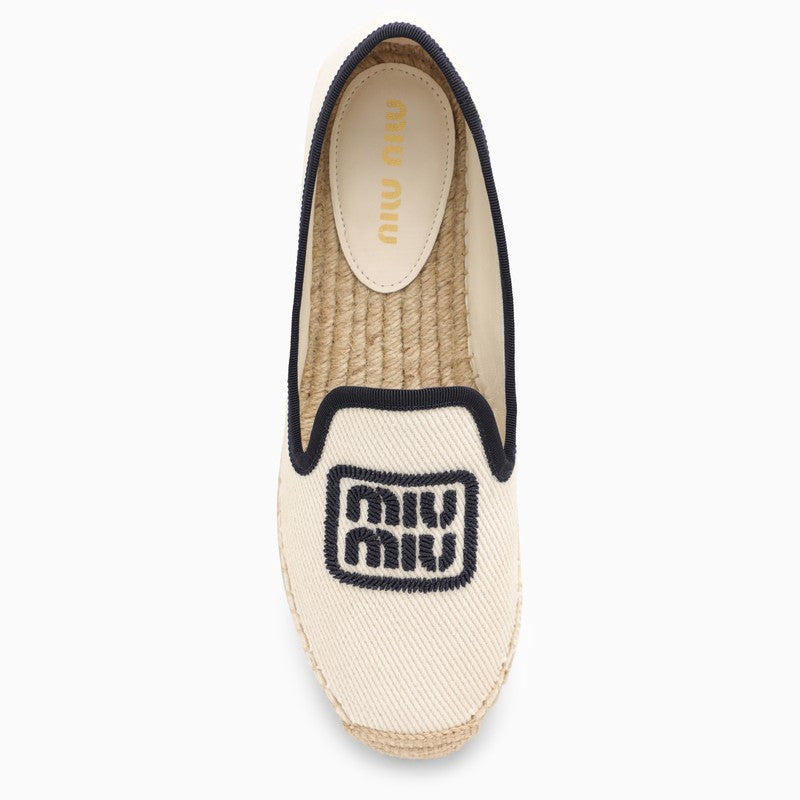 Miu Miu Ivory/Blue Espadrilles With Logo Embroidery Women