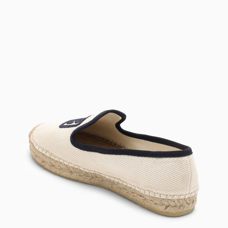 Miu Miu Ivory/Blue Espadrilles With Logo Embroidery Women