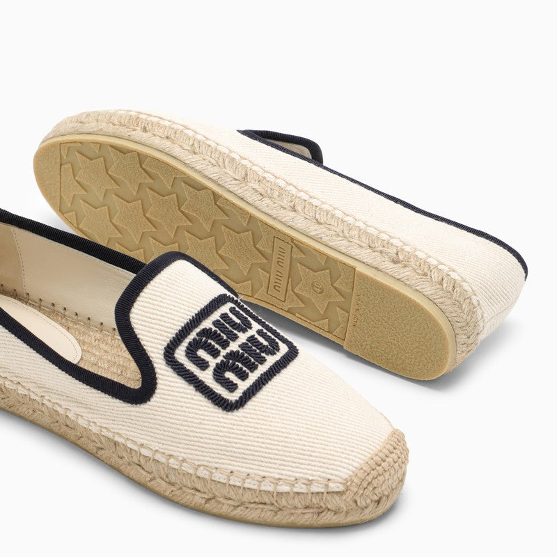 Miu Miu Ivory/Blue Espadrilles With Logo Embroidery Women