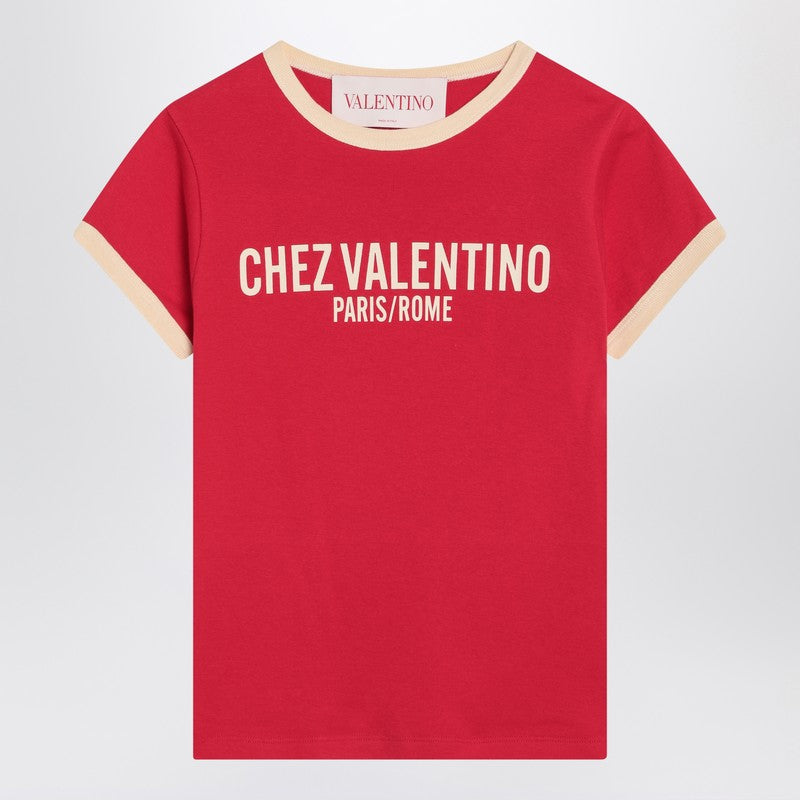 Valentino Red T-Shirt With Chez Valentino Print Women