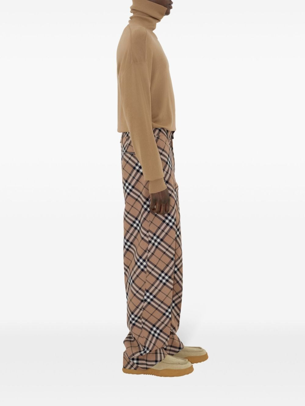 Burberry Men Check Wool Blend Tailored Trousers