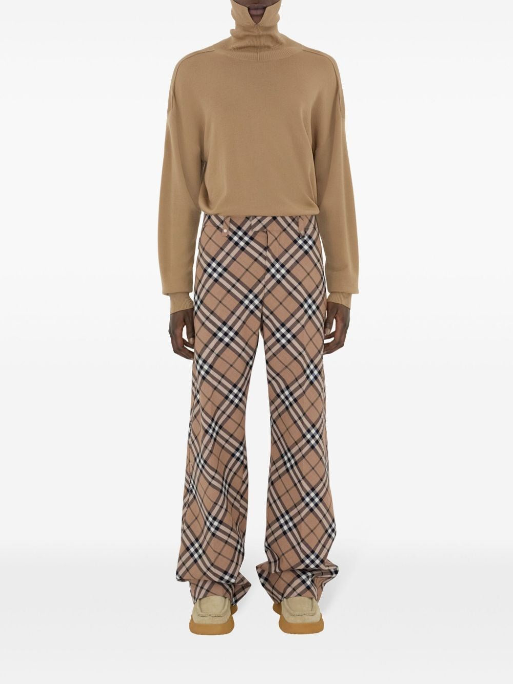 Burberry Men Check Wool Blend Tailored Trousers