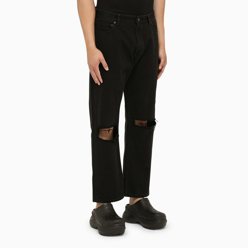Balenciaga Black Cropped Jeans With Wear Men