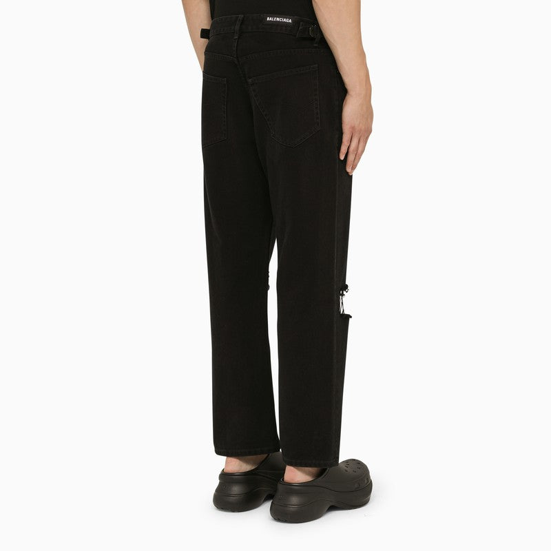 Balenciaga Black Cropped Jeans With Wear Men