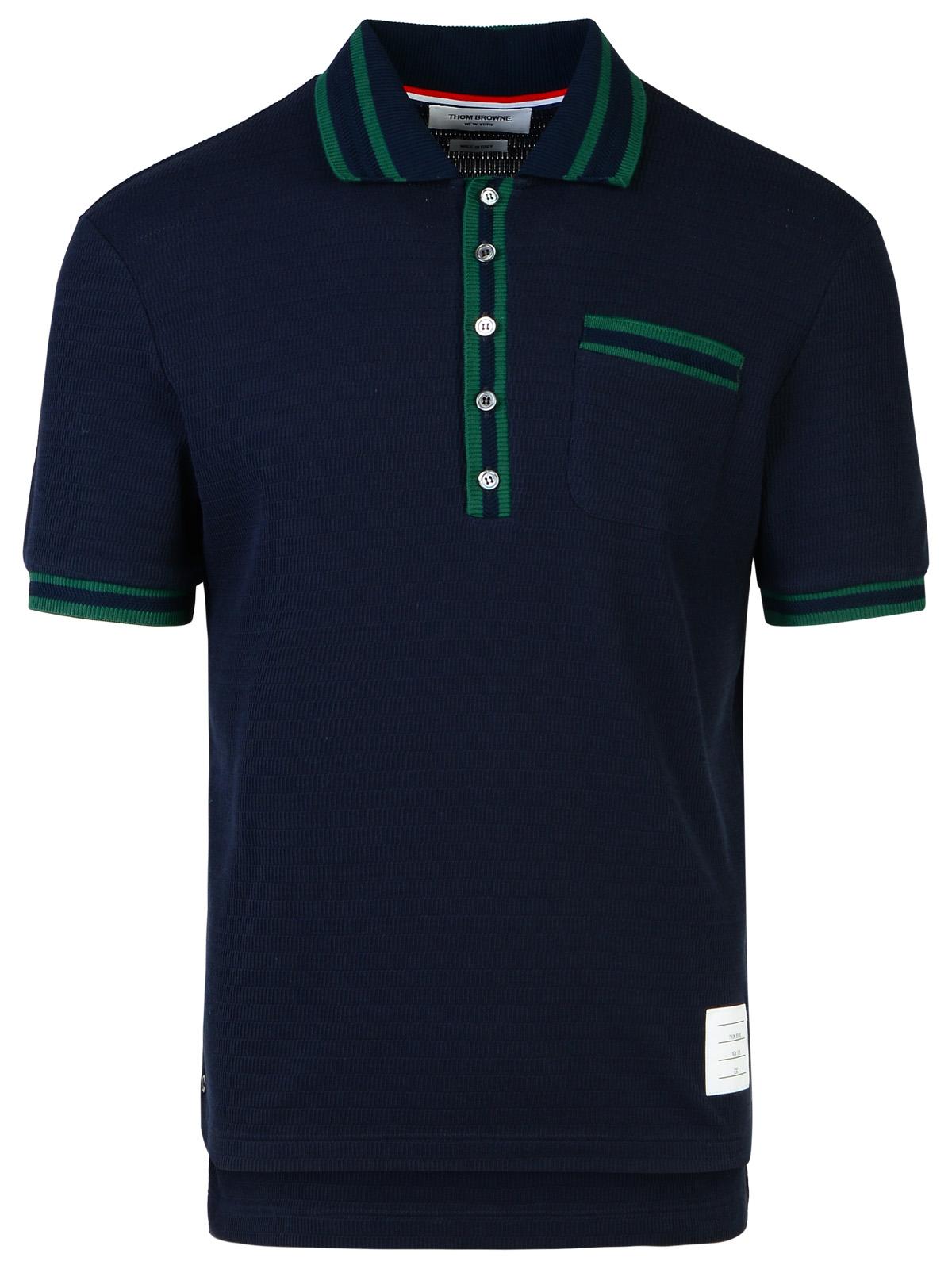 Thom Browne Navy Cotton Blend Polo Shirt Men