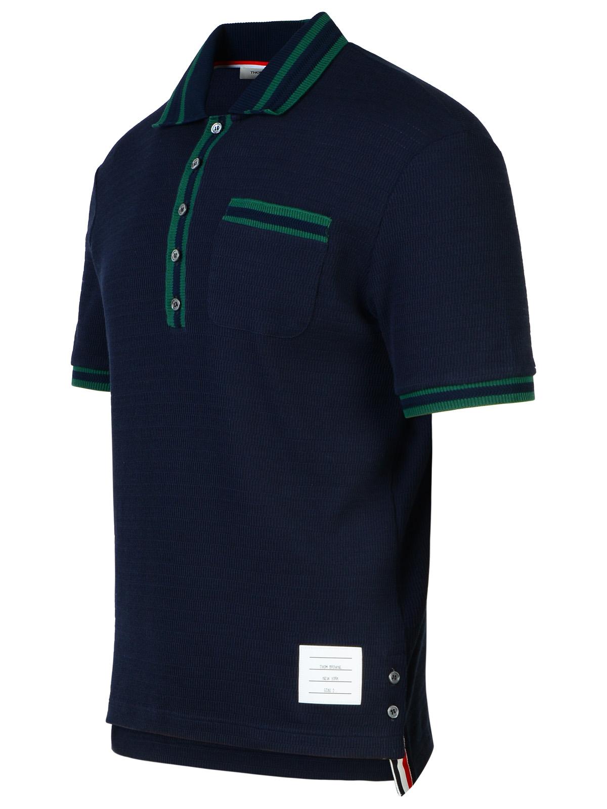 Thom Browne Navy Cotton Blend Polo Shirt Men