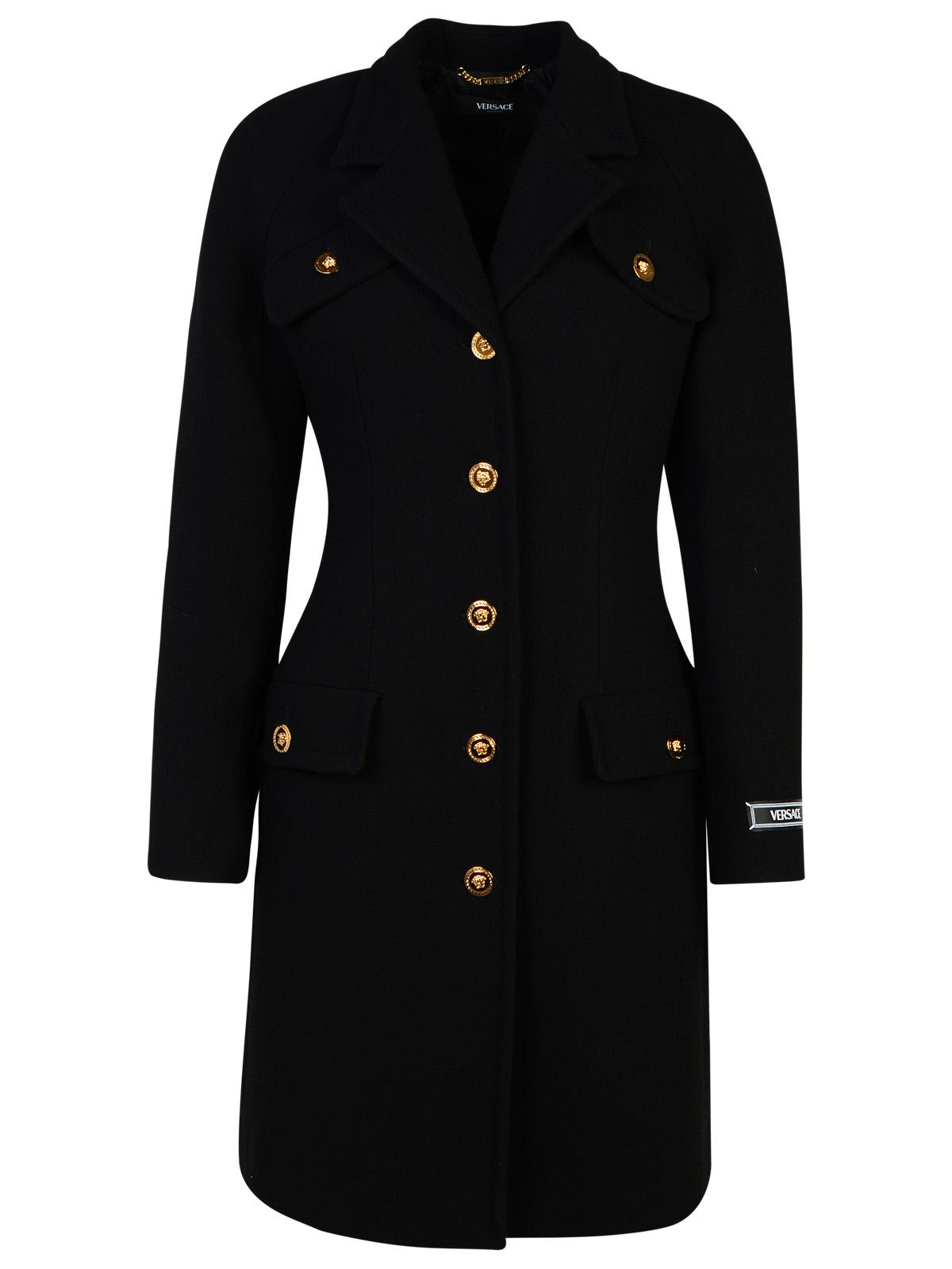 Versace Black Virgin Wool Blend Coat Women