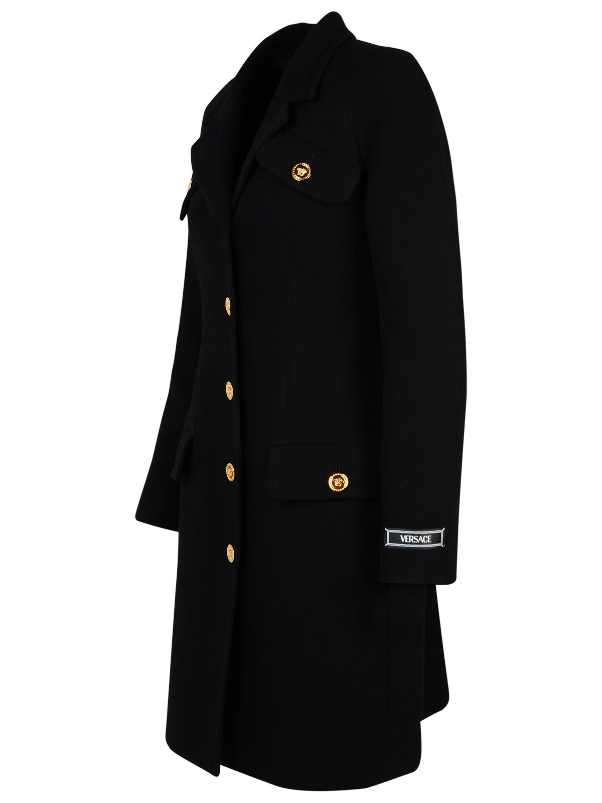 Versace Black Virgin Wool Blend Coat Women