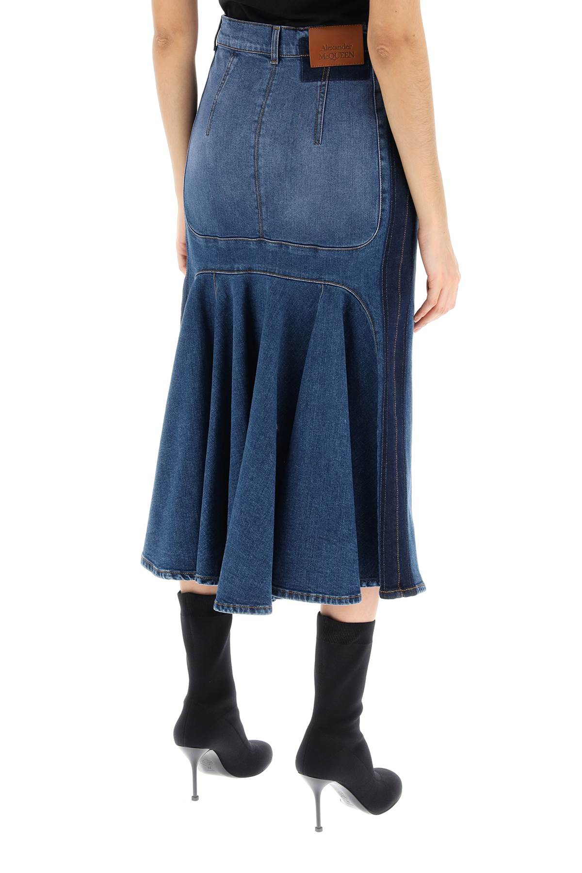 Alexander Mcqueen Washed Denim Midi Skirt Women