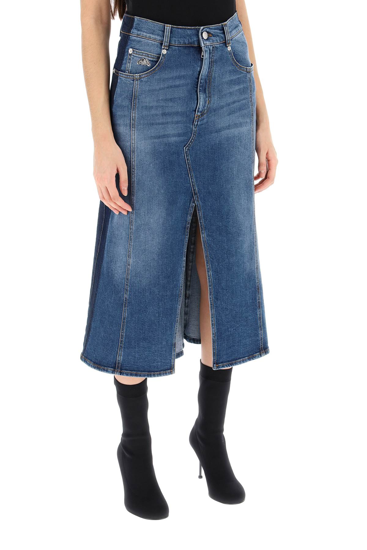 Alexander Mcqueen Washed Denim Midi Skirt Women