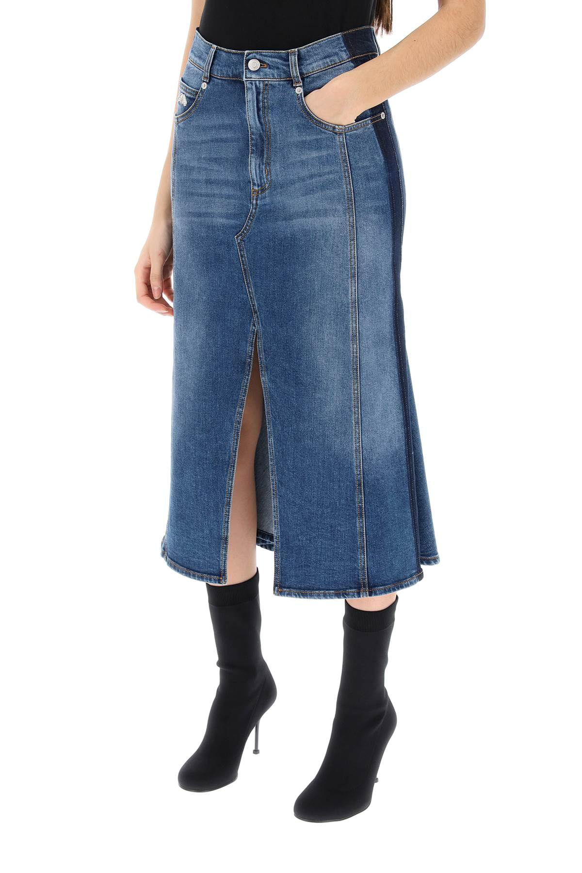 Alexander Mcqueen Washed Denim Midi Skirt Women