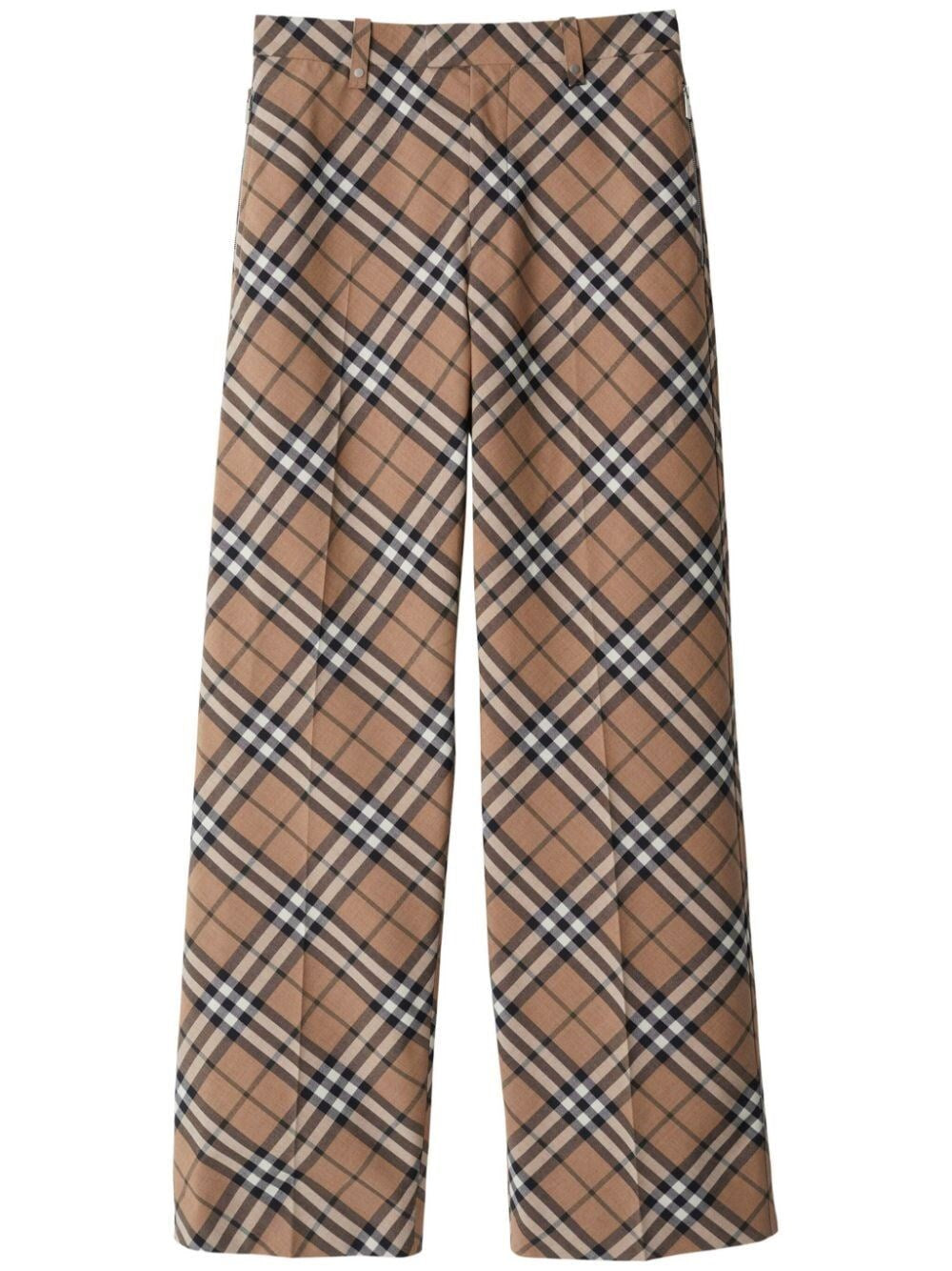 Burberry Men Check Wool Blend Tailored Trousers