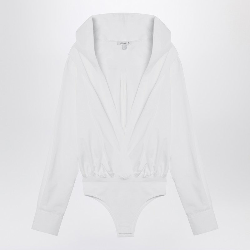 Alaia White Cotton Shirt Bodysuit With Hood Women